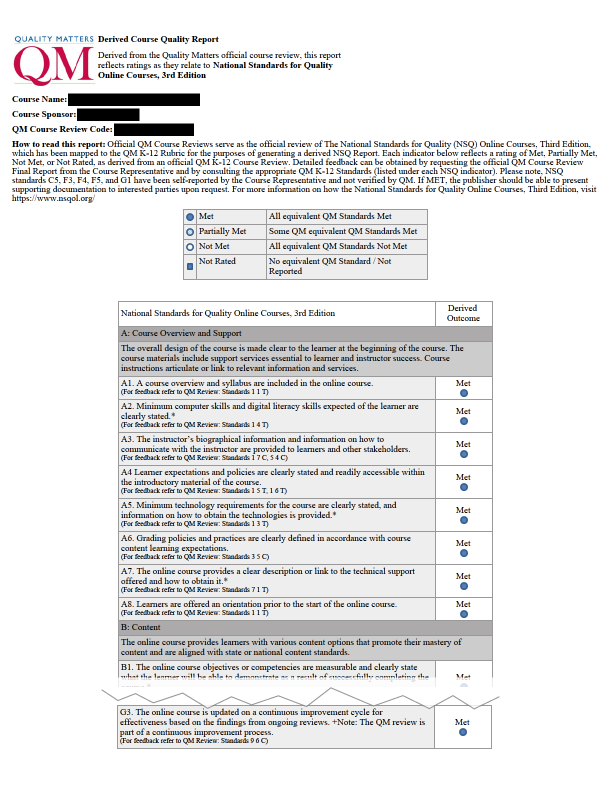 sample QM NSQ derived report