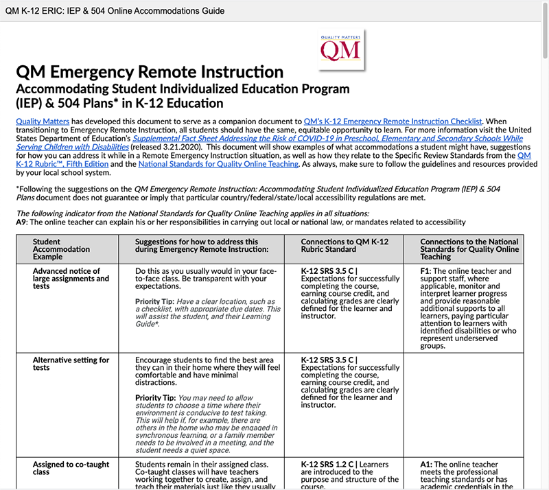 screenshot of K-12 Accessibility Companion to ERIC