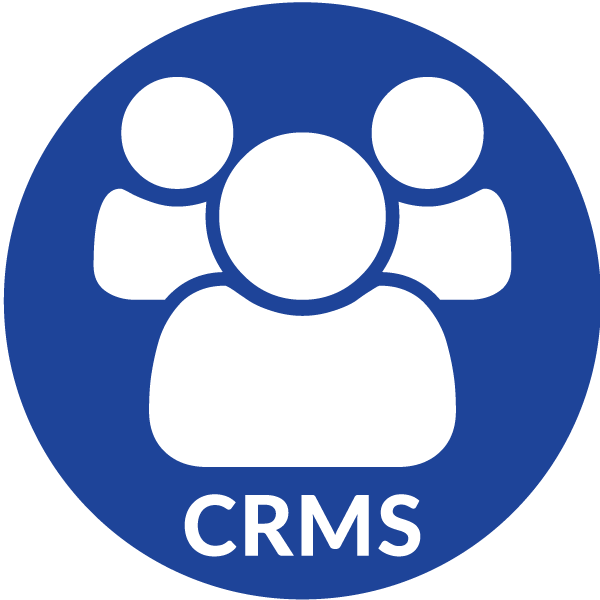 blue circle with three figures inside and CRMS below them
