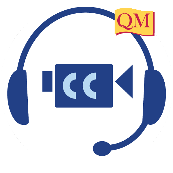 headphones with video camera and letters CC