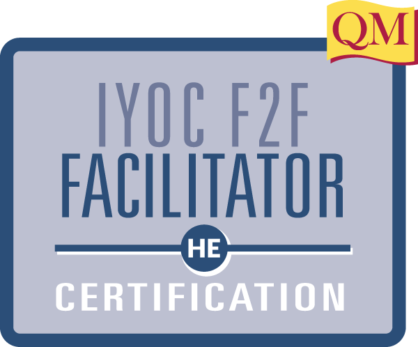 IYOC Face-to-Face Facilitator certification text inside blue square