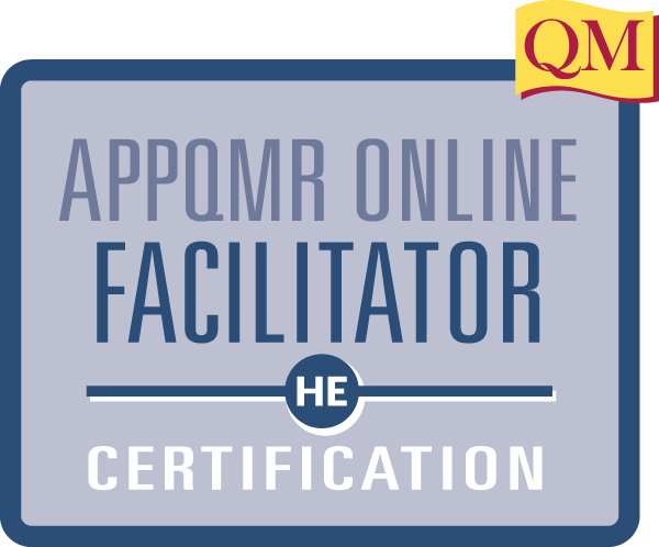 appqmr online facilitator certification text inside blue square