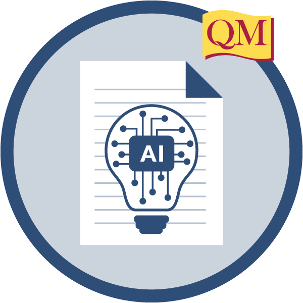 circle with page with lightbulb that has AI inside it