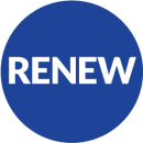 blue circle with renew in middle