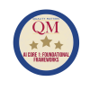 Blue circle with tan background that contains QM logo, stars, and name of AI summer camp workshop 1.