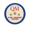 Blue circle with tan background that contains QM logo, stars, and name of AI summer camp workshop 2.