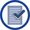 blue circle with document and checkmark inside