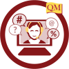 circle with QM logo that contains a monitor surrounded by icons