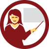 figure inside a circle pointing at a board 